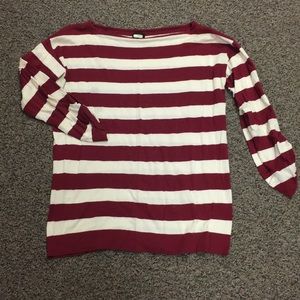 J. Crew maroon and white striped boatneck top